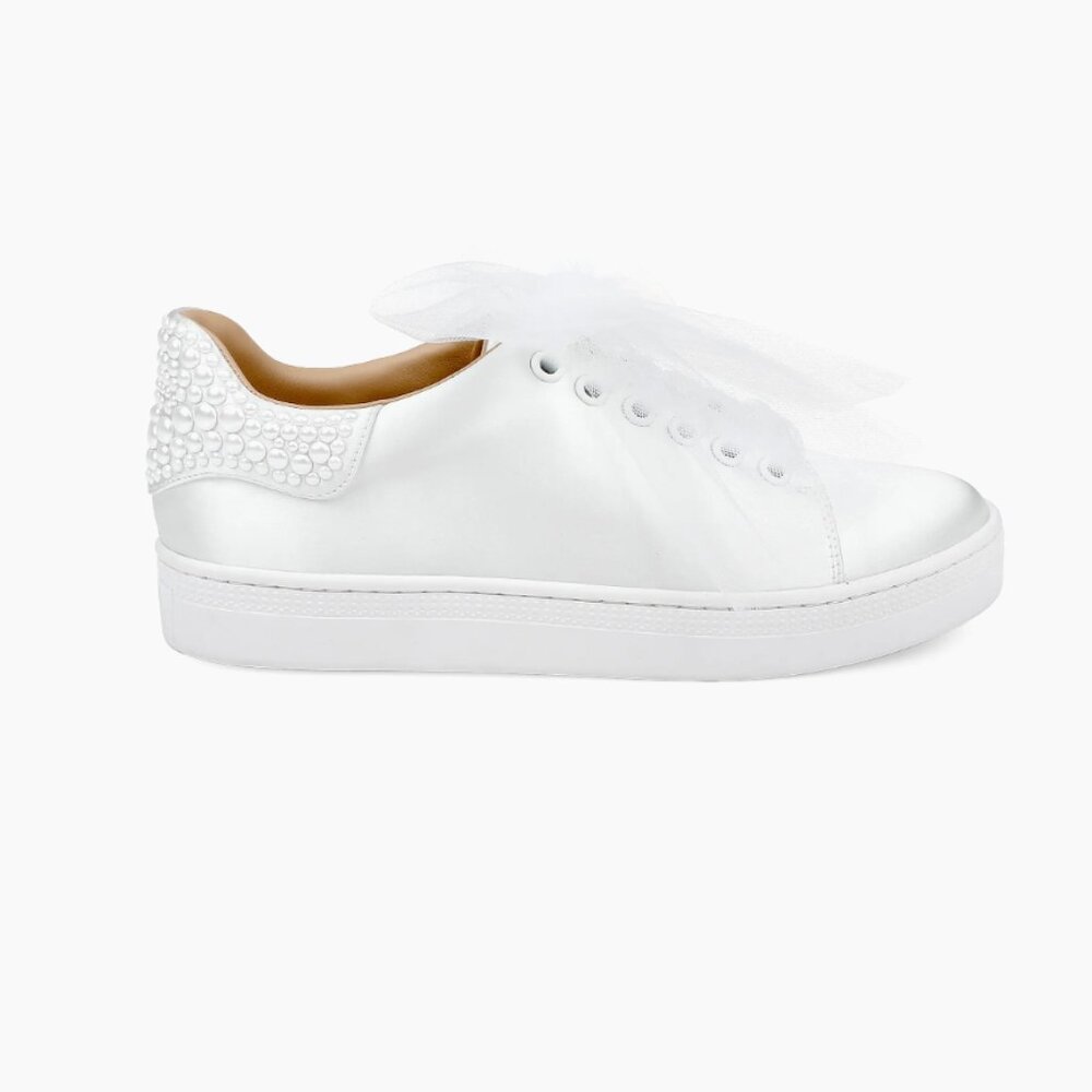 Badgley Mischka  Gem Embellished Satin Low-Top Sneakers - Size 8.5M